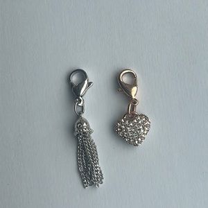 Origami Owl charm clips silver tassel & rose gold crystal heart.